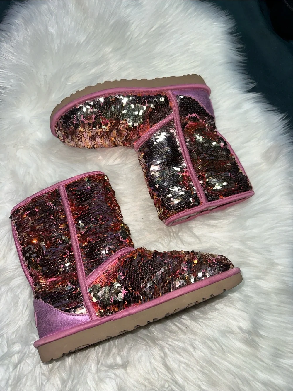 UGG Pink and Gold Sequin Short Boots